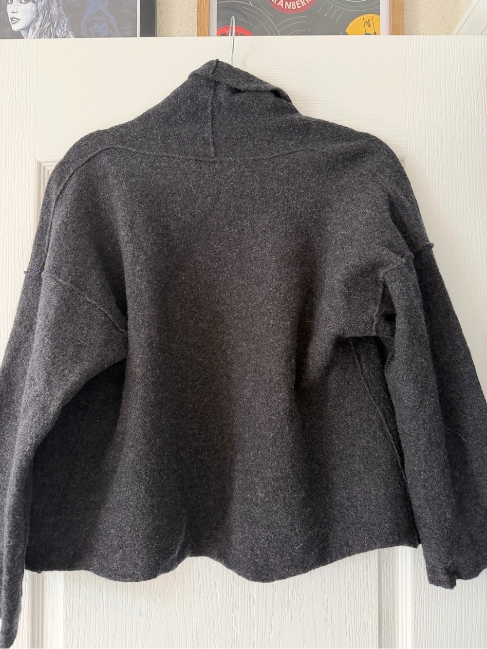 Eileen Fisher Boiled Wool Charcoal Open-Front Women's Cardigan Sweater Medium - Picture 6 of 6
